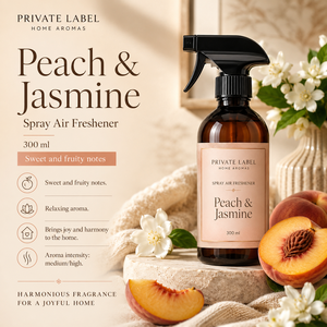 Spray Désodorisant Pêche & Jasmin Marque Blanche 300ml OEM |   Spray d'ambiance pour la maison |   Espagne UE - Product Image 2