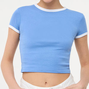 OEM Personnalisé Femmes Crop Top T Shirt 100% Coton Léger Blanc Sexy Femmes Fitness Crop Tees Top D'été Street Wear - Product Image 6