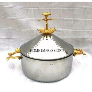 Finition couleur argent à texture martelée Poli miroir brillant Casserole de forme unique en métal de qualité luxueuse à prix impressionnant - Product Image 5