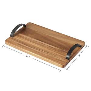 ถาดเสิร์ฟไม้ธรรมชาติพร้อมที่จับหนังทรงสี่เหลี่ยมผืนผ้าสำหรับเครื่องครัวสินค้าคุณภาพสูงขายส่งจากเวียดนาม - Product Image 2