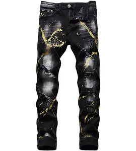 Men Skinny Stretch Denim Ripped Pants Distressed Ripped Freyed Slim Fit Jeans Destroyed Ripped Jeans Black White Red Jeans