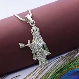 Indian Hindu Religious God Lord Krishna Pandent <b>Chain</b> Supplier Indian <b>Silver</b> Tone CZ Jewellery Gift <b>for</b> <b>Men</b> Women - Product Image 2