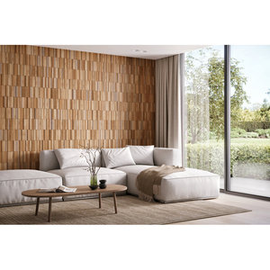 Ensemble européen moderne 16 panneaux muraux verticaux sans joint à rayures naturelles en teck plastique ignifuge imperméable pour l'extérieur et la maison - Product Image 1