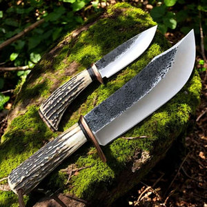 Juego de cuchillos de cazador hechos a mano, cuchillas de acero 1095 con asta y mangos de madera de rosa, cuchillo de caza de acero D2 para acampar - Product Image 2