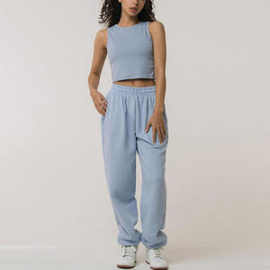 Tenues de survêtement actives Fashion Ribber Crop Tops et pantalons de survêtement assortis Ensembles pour femmes Survêtement deux pièces - Product Image 4