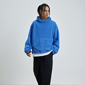 Ropa de calle de invierno para hombre, Sudadera con capucha de lana pesada de gran tamaño, 100% algodón de alta calidad, estampado de pantalla de estilo Vintage liso teñido - Product Image 4