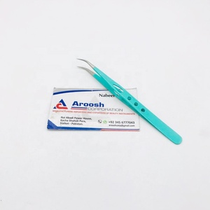 Pince à épiler d'extension de cils en acier inoxydable de haute qualité courbe pince à cils avec enduit vert Aqua durable - Product Image 5