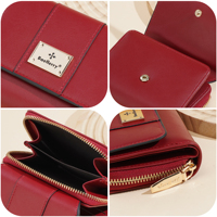 Dompet Wanita Baellerry, Dompet Pendek Mewah, Dompet Lipat Tiga dengan Resleting, Dompet Kulit PU Berkualitas Tinggi untuk Wanita