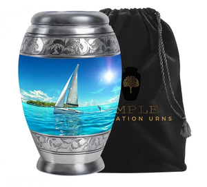 Paix éternelle Urne de crémation en aluminium fabriquée à la main Aigle Design gravé Urnes de crémation Revêtement Meena Conception étanche - Product Image 1