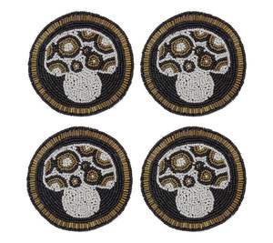 Jaune de broderie perlée fait à la main exclusif avec sous-verre d'or avec travail manuel de forme ronde élégante et forme ronde élégante de l'Inde - Product Image 4