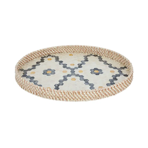 Plateau de service rond unique en rotin MOP, plateau en rotin écologique avec nacre pour la décoration de table, maison en provenance du Vietnam - Product Image 2