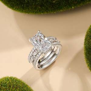 Jeulia Luxury Diamond Inset Radiant Cut <b>Puzzle</b> <b>Ring</b> Set 2Pcs for Wedding - Product Image 6