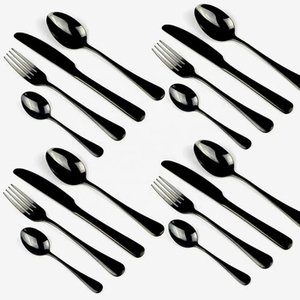 Ensemble de couverts en acier inoxydable à revêtement en poudre de couleur noire, idéal pour les restaurants et les centres de villégiature de l'Inde - Product Image 1