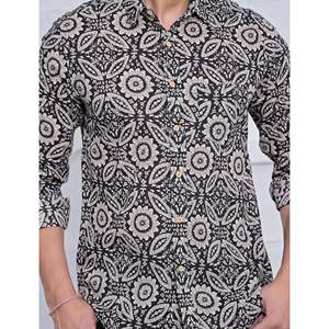 Chemise décontractée 100 % coton imprimée à manches longues, col mandarin, tissu popeline, style semi-formel, tailles XL 3XL, respirante - Product Image 2