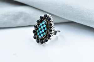 Handmade Black Onyx Mojave Turquoise Sterling <b>Silver</b> Bezel Setting Checkered Adjustable <b>Statement</b> <b>Ring</b> for Women Wedding Party - Product Image 4