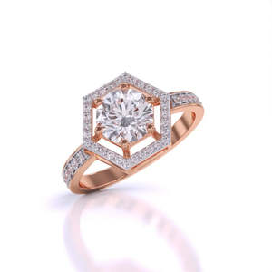 Anillo de Diamante Solitario Vintage con Halo Hexagonal y Corte Redondo, 1.00 Ct, Color F, Claridad VS, Diamante Cultivado en Laboratorio, en Oro de 14K, para Uso Diario, Regalo - Product Image 5