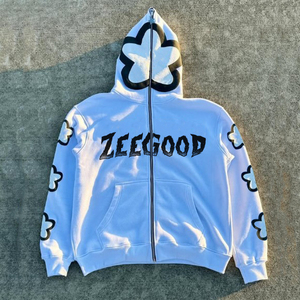 เสื้อฮู้ด3D พองซิปเต็มตัวสำหรับผู้ชายและผู้หญิงเสื้อแบบสวมหัวโอเวอร์ไซส์ผ้าคอตตอนผสมแบบ100% - Product Image 3