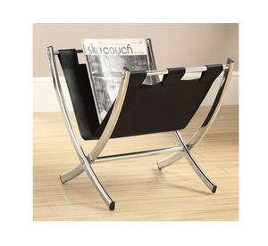 Porte-revues en métal plaqué or et cuir Porte-revues vintage en métal et cuir Bureau Maison Hôtel Affichage - Product Image 4