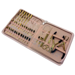 Professional Stainless Steel Hair Extension <b>Tool</b> Kit 2 Hole Micro Bead Closer <b>Plier</b> Opener <b>Plier</b> Pulling Loop Clips Needles - Product Image 2