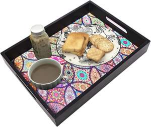 Bandeja para servir Rectangular de madera MDF marrón en 29 9 piezas Nueva bandeja para servir decorativa pintada a mano de madera hecha a mano por HF CRAFTS - Product Image 4