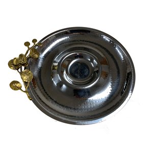 Bol de service à motifs en acier inoxydable pour Fruits secs, bol de service à bonbons de mariage et de Restaurant avec poignées en feuille - Product Image 1