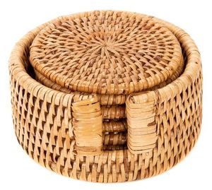Sous-verres ronds en rotin tissés à la main avec support napperons tissés à la chaleur isolés par poterie ensemble de sous-verres écologiques - Product Image 1