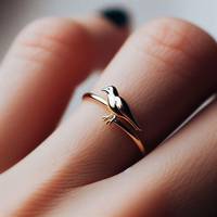 Bague en argent sterling 925 plaqué or jaune, motif amoureux, minimaliste chrétien, délicate, en forme d'oiseau, personnalisable, cadeau pour femme, souvenir