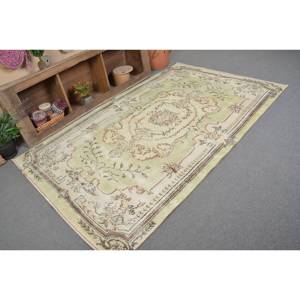 Alfombra turca vintage grande de 5,2x8,2 pies, forro de látex de lana beige, patrón de retales, estilo Tabriz para adolescentes, modelo de número de habitación, alfombra - Product Image 2
