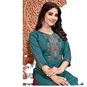 Fancy Heavy Weaving Rayon Multi Color Casual Quick Dry Women's <b>Kurti</b> with Embroidery Work and Hand Work - Product Image 3