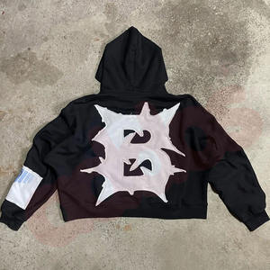 Logo personnalisé 100% coton Streetwear Hoodies Distressed Patches Broderie Sweat à capuche zippé pour hommes - Product Image 6