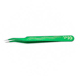 Pince à épiler de précision verte pour cils, avec pointe inclinée et motif en forme de feuille - Product Image 6
