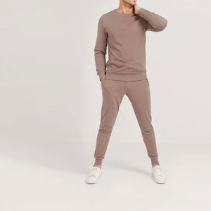 Conjunto de chándales de dos piezas de lana de algodón 100% para hombre al por mayor, jersey liso, sudadera, Camiseta deportiva de cuello redondo - Product Image 4