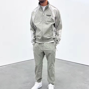Chaqueta y pantalón con cremallera, chándal cortavientos con hombros caídos y logotipo personalizado de nailon pesado 100% para hombre - Product Image 2