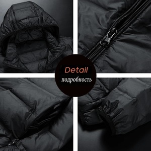 แจ็กเก็ตขนเป็ดมีฮู้ดสำหรับผู้ชาย, แจ็คเก็ตขนเป็ดกันลมหมวกถอดออกได้น้ำหนักเบาเสื้อโค้ทผู้ชาย - Product Image 5