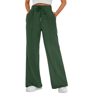 Pantalons de jogging pour femmes à taille haute, amples, décontractés, à jambes larges, avec cordon de serrage, élastiques, pantalons de sport - Product Image 1
