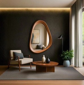 Miroir Art Déco en bois de chêne artisanal, irrégulier et asymétrique, décoration murale écologique pour entrée et maison - Product Image 5