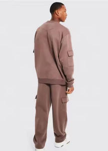 Vente en gros d'ensemble personnalisé hommes 100% coton fermeture éclair col rond sweat pantalons de survêtement longs bouffée imprimé écologique brodé - Product Image 2