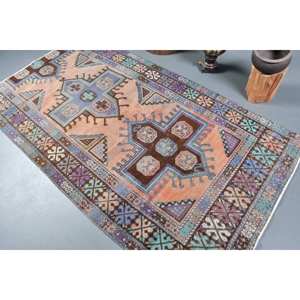 Auténtica alfombra turca Vintage 4,2X7,8 pies azul marrón Patchwork diseño hecho a mano lana látex respaldo ecológico pila mediana - Product Image 4