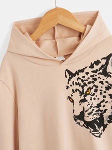 Pull à capuche en coton de style décontracté d'hiver pour femmes sur mesure avec logo à manches longues sur le devant 100% coton - Product Image 2