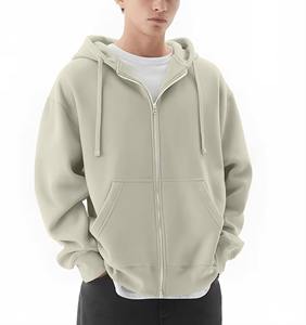 100% coton lourd pleine fermeture éclair sweats à capuche hommes surdimensionné goutte épaule couleur unie personnalisé brodé sweat à capuche pour hommes - Product Image 2