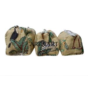 Meilleure collection de trousses à fermeture éclair matelassées écologiques avec pompon, ensemble élégant à imprimé floral en coton, grande capacité, résistant à l'eau - Product Image 2