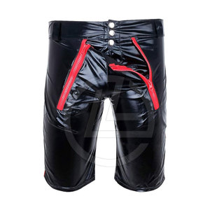กางเกงขาสั้นหนังสำหรับผู้ชายสไตล์ถนนสูงสวมใส่สบายมีกระดุมปิด - Product Image 1