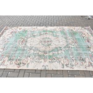 พรมตุรกีโบราณขนาดใหญ่ 5.3x9.6 ฟุต ลายตารางสีเขียว ทำจากขนสัตว์ - Product Image 3