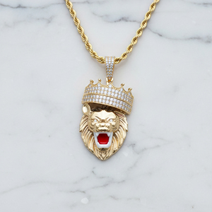 จี้เพชรทรงสี่เหลี่ยมเจียระไนแบบบริลเลียนท์ รูปหน้าสิงโต 3 มิติ ชุบทองบนเงินแท้ ประดับด้วยเคลือบเงา งานแฮนด์เมด สไตล์พังก์ ทันสมัย - Product Image 1