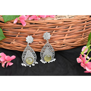 traditional artifical handmade <b>silver</b> look alike brass stone stud hoop earing for girls and women - Product Image 2