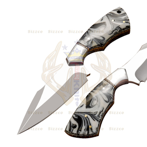 Hermoso cuchillo hecho a mano de acero D2 de hoja fija para caza, Camping, con Funda de cuero, mango ergonómico de resina, regalo para él - Product Image 1