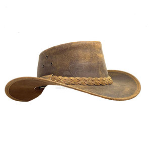 Unisex Outdoor Cowboy Leather <b>Hat</b> with Braided Band Durable Cowhide Leather Cowboy <b>Hat</b> with Curved Brim - Product Image 3