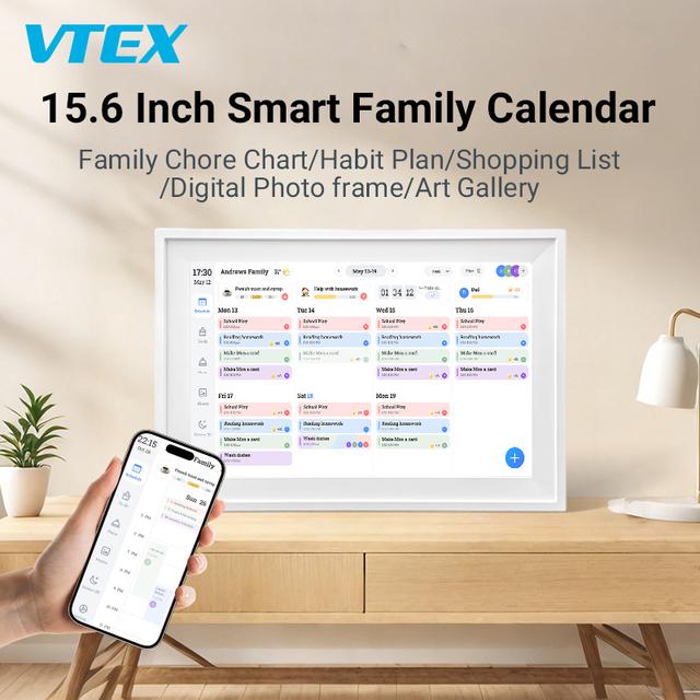 15.6 Inch FotoCube APP Smart Digital Calendar IPS Touch RK3326S 2GB 32GB Android  11 WiFi Sync Photos Family Schedules Calendar