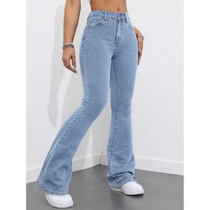 Jeans de Mujer Modernos, Corte Bootcut, Cintura Alta, Color Azul Hielo, Duraderos, Elásticos, Transpirables, Estilo Casual Urbano, Ecológicos, Vintage, 100% - Product Image 5