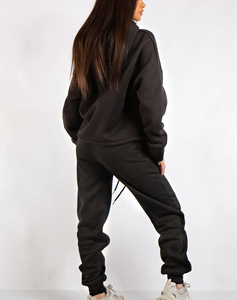 Customised 300gsm Heavyweight Oversized Winter Women's Tracksuit 100% Cotton Solid Black Lace Custom Printed logo 2 Pcs Ladies - Product Image 4